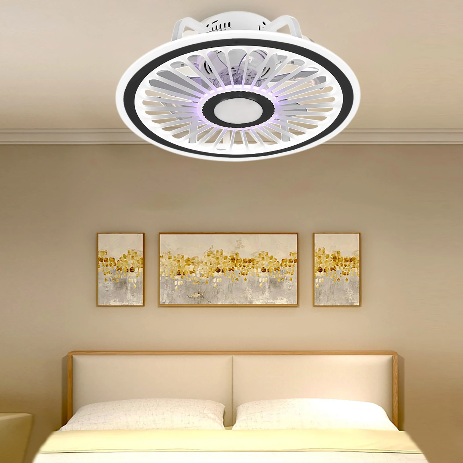 

Modern 3-Color Ceiling Living Room LED Invisible Light Bedroom Remote Control Reversible Blade Home Decor Fan Lamps