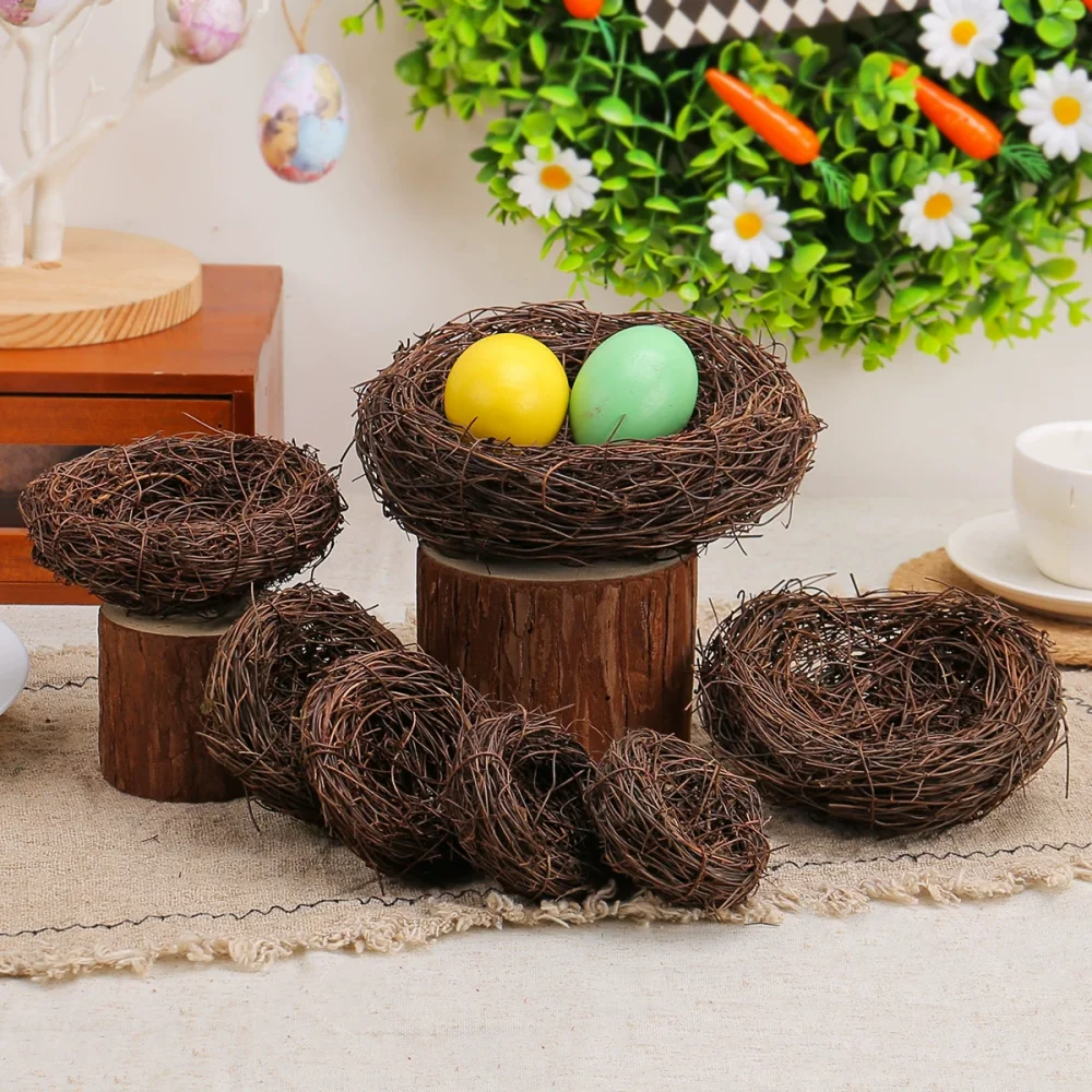 Easter Bird Nest Wicker Rattan House Bird Breeding Fake Egg Garland Bunny Decorations Easter Decor Hood Ornament Fake Eggs Spot