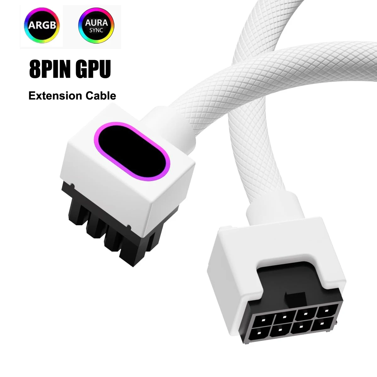 ARGB 8Pin GPU Extension Cable 5V 3Pin Addressable RGB 18AWG 90 Right Angle PCIe PSU Cable Male to Female Graphics Card Power