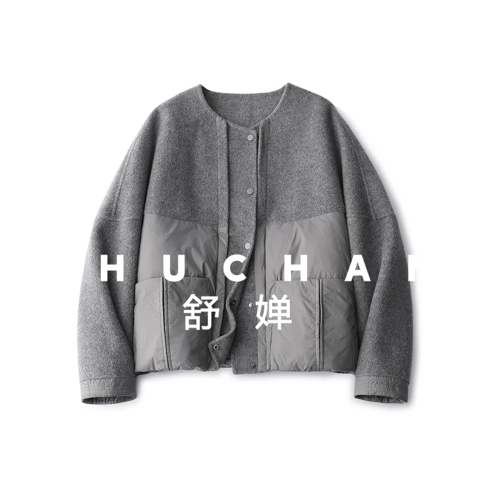 Down Splicing Double-sided Woolen Short Jacket, One Piece for Winter Loose  Coats for Women Abrigo Invierno 2025 Para Mujer