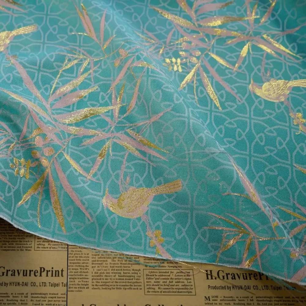 

Gold Silk Bamboo Leaf Jacquard Fabric Women's Spring Autumn Luggage Dress Shirt Pillow Curtain Opaque Bouquet Decorative Cloth