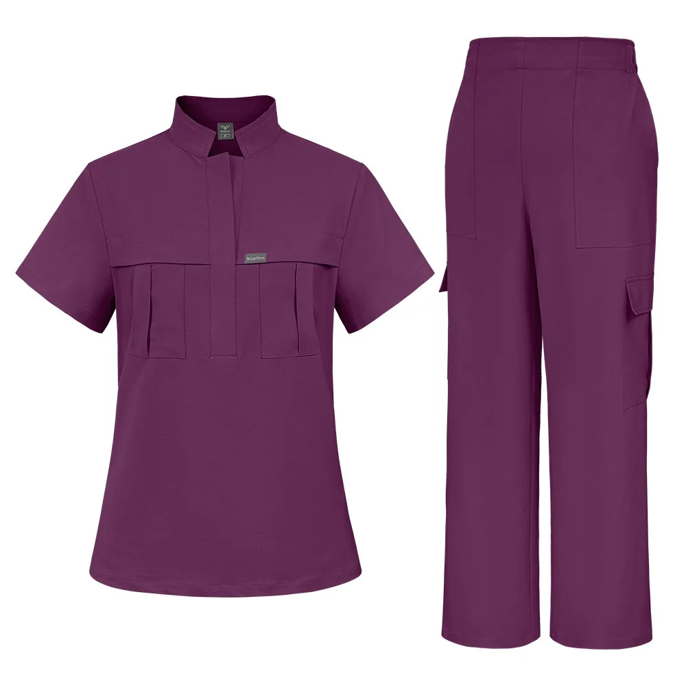 Autumn New Designer Mandarin Collar Medical Uniform Solid Quick Dry Breathable Scrubs for Doctor Nurse Beauty Salon Clinic
