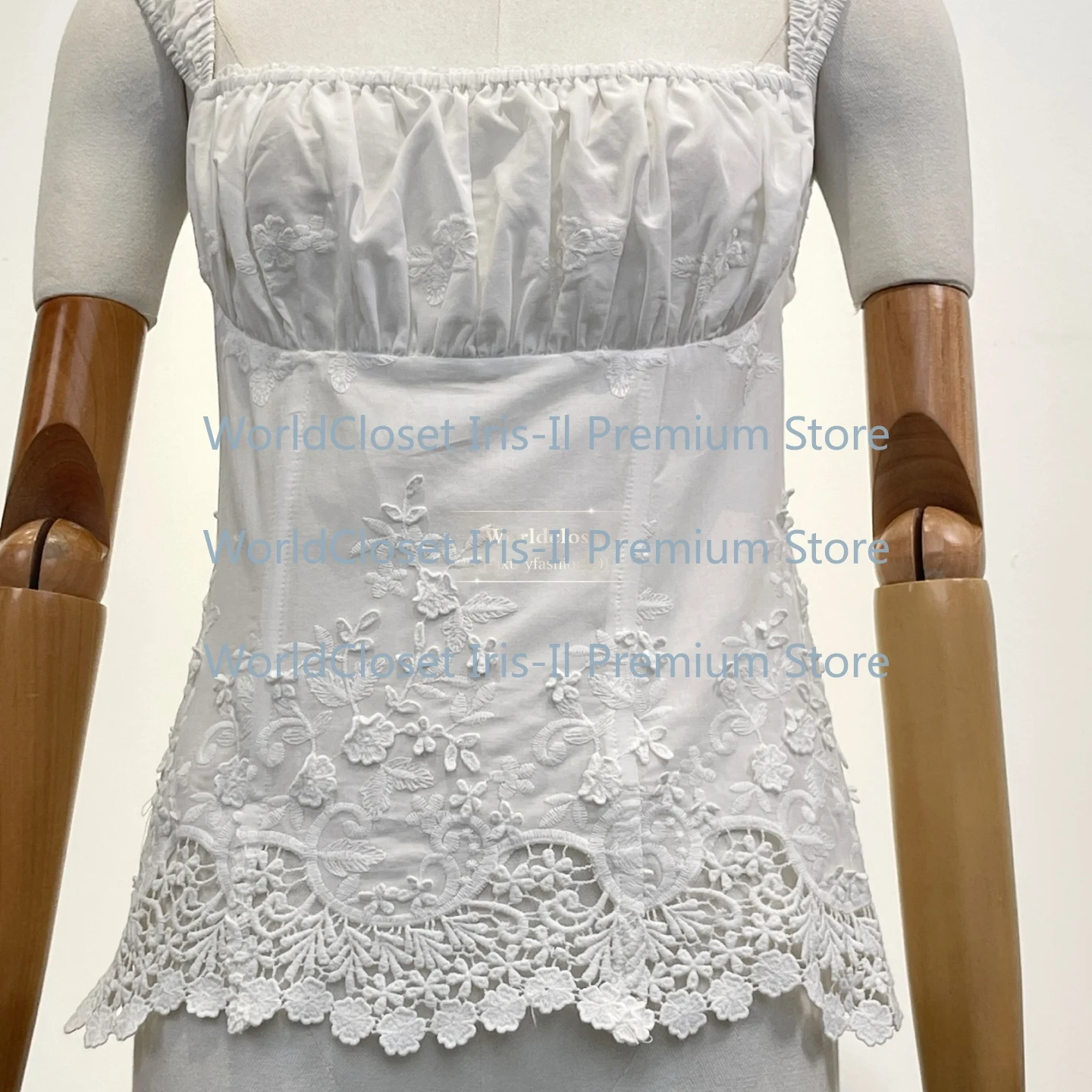 

Women's White Embroidered Square Neck Lace Trim Camisole Top and Tiered Ruffle Midi Skirt Two Piece Set