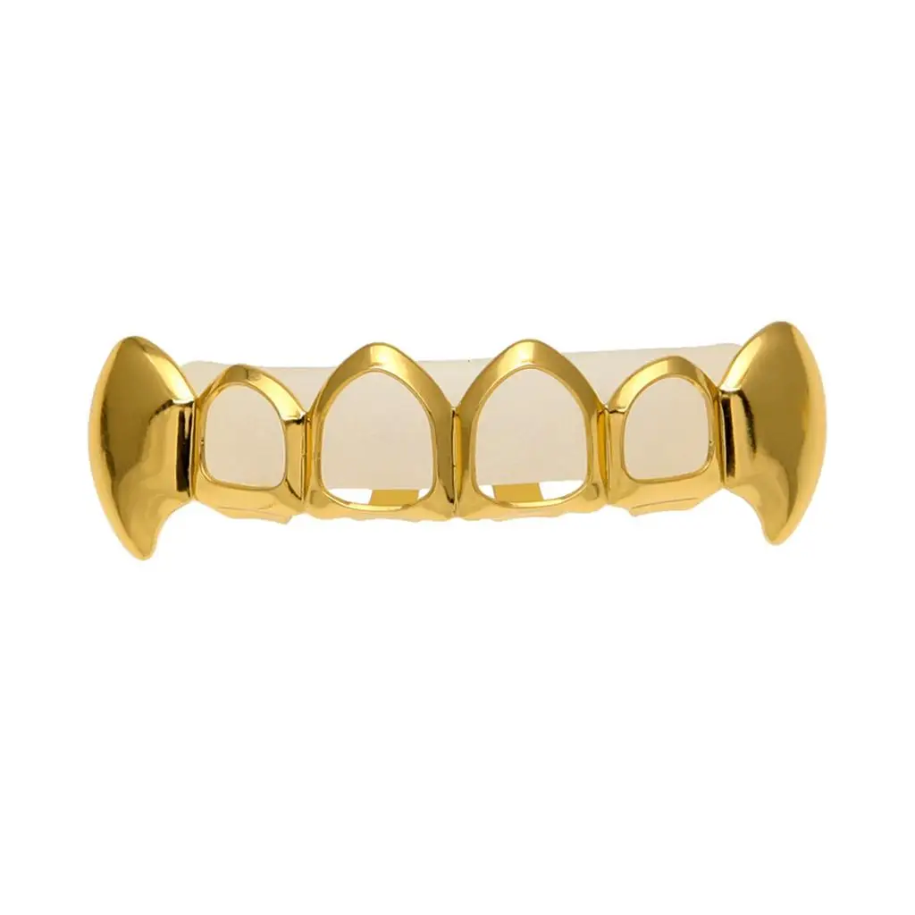 Silicone Fitting Teeth Caps 18K Gold Plated Hip Hop Copper Hollow Open Face Grills Top Bottom for Halloween and Prom