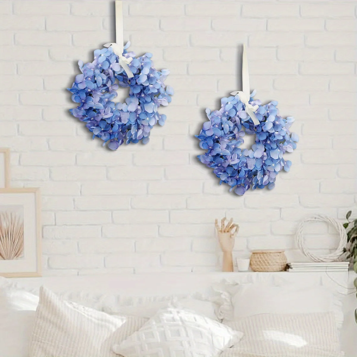 SIA FLOWER 2Pcs Hydrangea Flower Wreath Artificial Plants Blue Purple PE Material Indoor Place Garden & Home Decor