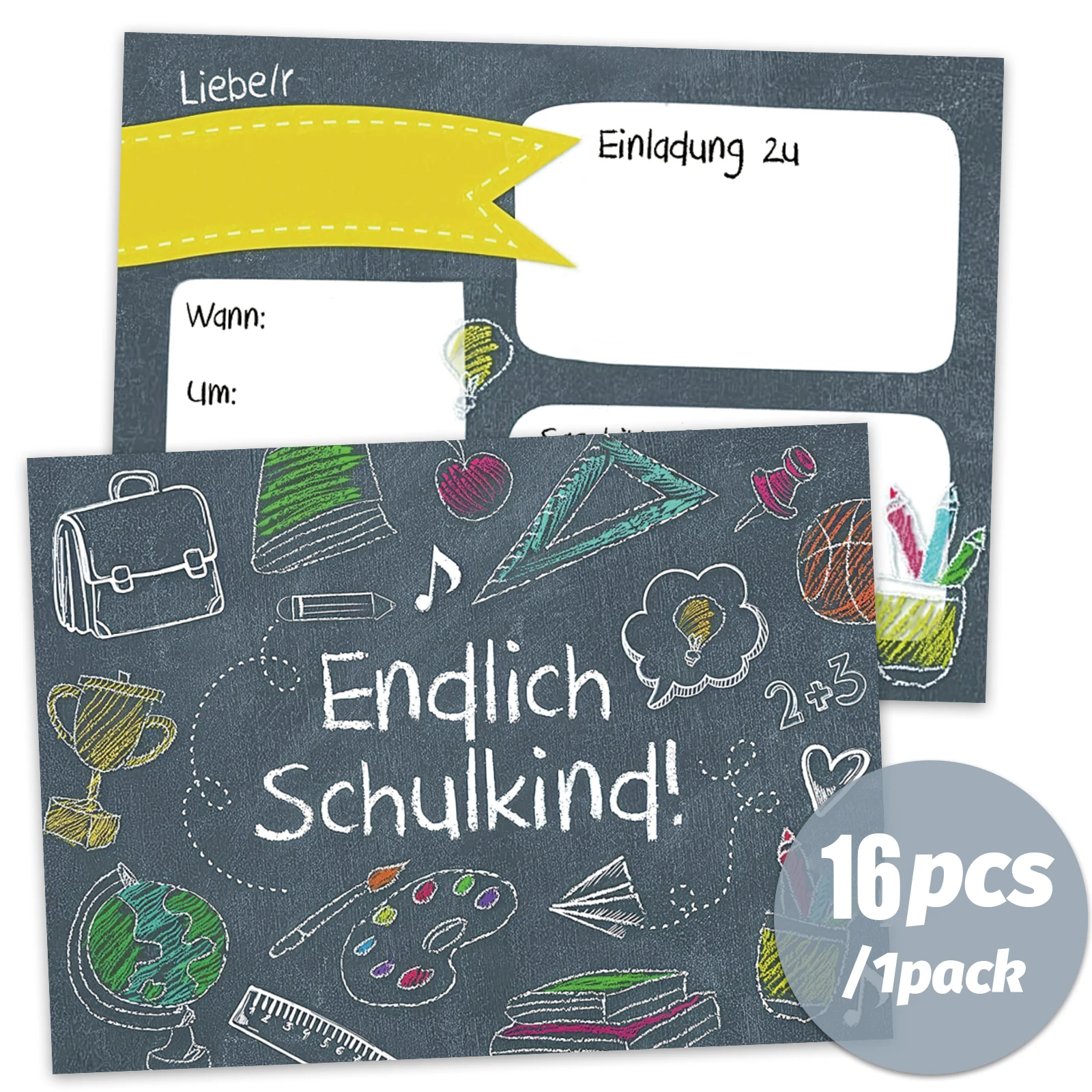 16 قطعة من رسائل دعوة للاستخدام الأول من المدرسة، "سأكون طفلًا مدرسيًا" وغيرها من المواضيع المتصلة بالمدرسة، تشالبو