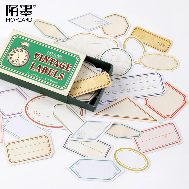 JIANQI Vintage Boxed Stickers 60 pcs Memorandum Retro Decor Sticker Diy handmade Label Scrapbooking Material Stationery Supplies