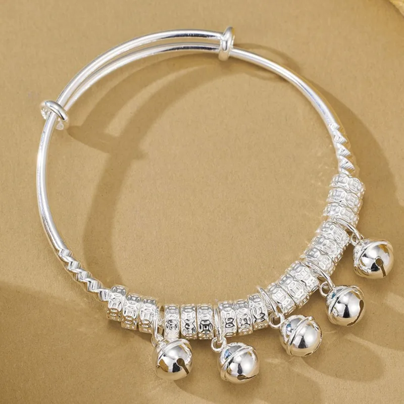 Sam Panda 925 Sterling Silver Bell Bracelet For Women Versatile Bead Ethnic Annulus Adjustable Accessories Gift Dropshipping