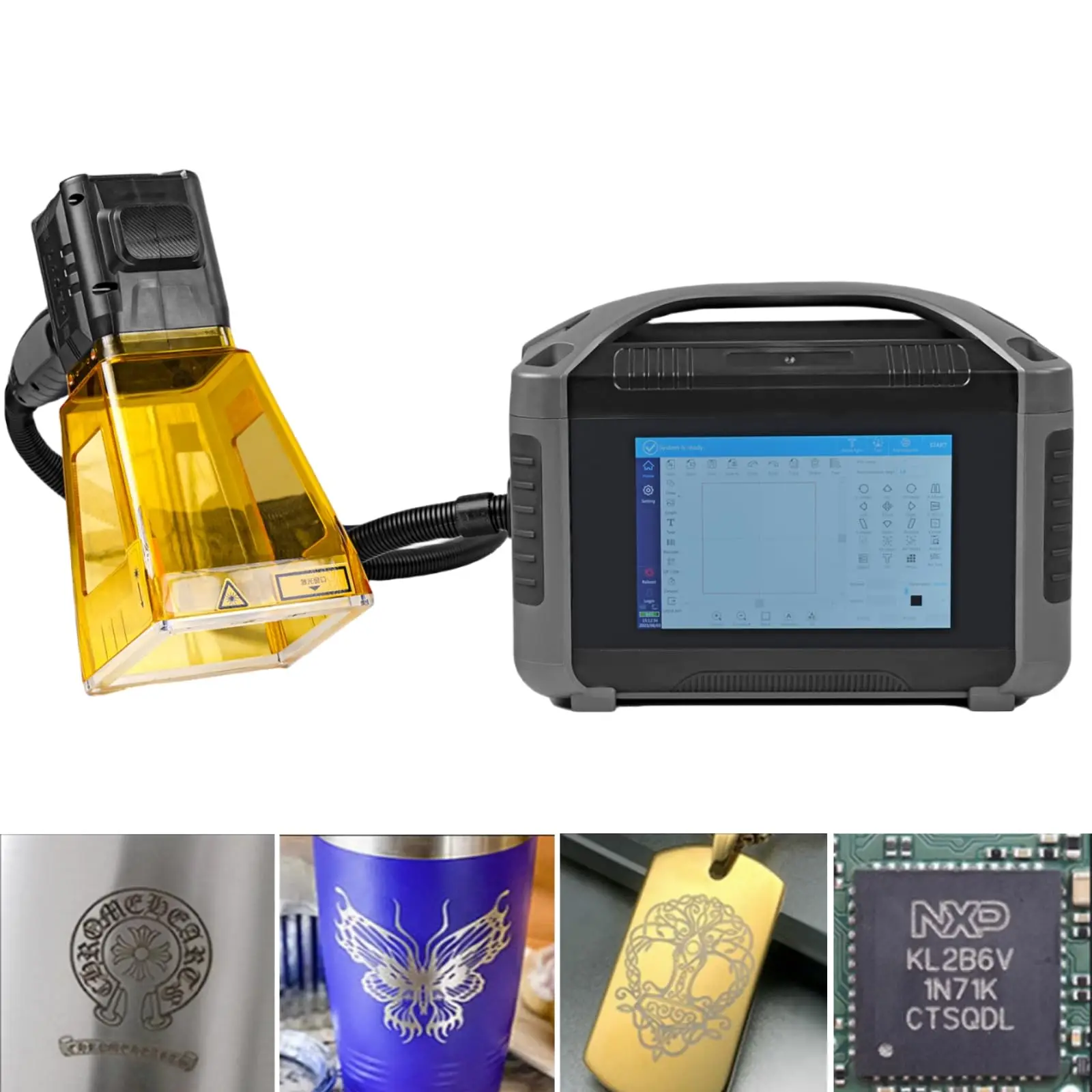 Ручной лазерный гравер 20 Вт, 30 Вт, 50 Вт, выходная мощность MAX, машина для маркировки волокна, стальная распределительная коробка, табличка с именем, QR-портативный принтер