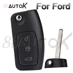 86AUTOK - Car Flip Folding Remote Control Fob Case Cover for Ford Focus Fiesta C-Max K - Uncut Car Blank Key Shell 3 Buttons