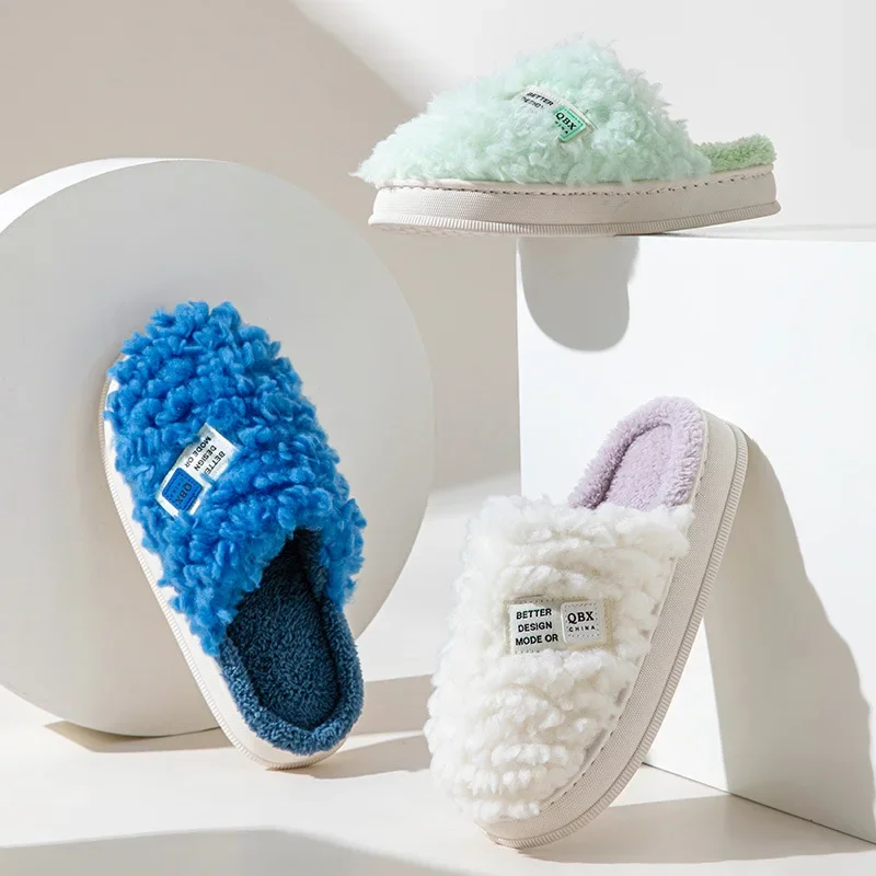 Winter Warm Indoor Fluffy Plush Home Slippers Cute  Women Men Girls Slippers Kawaii Flat Cartoo Slides Shoes