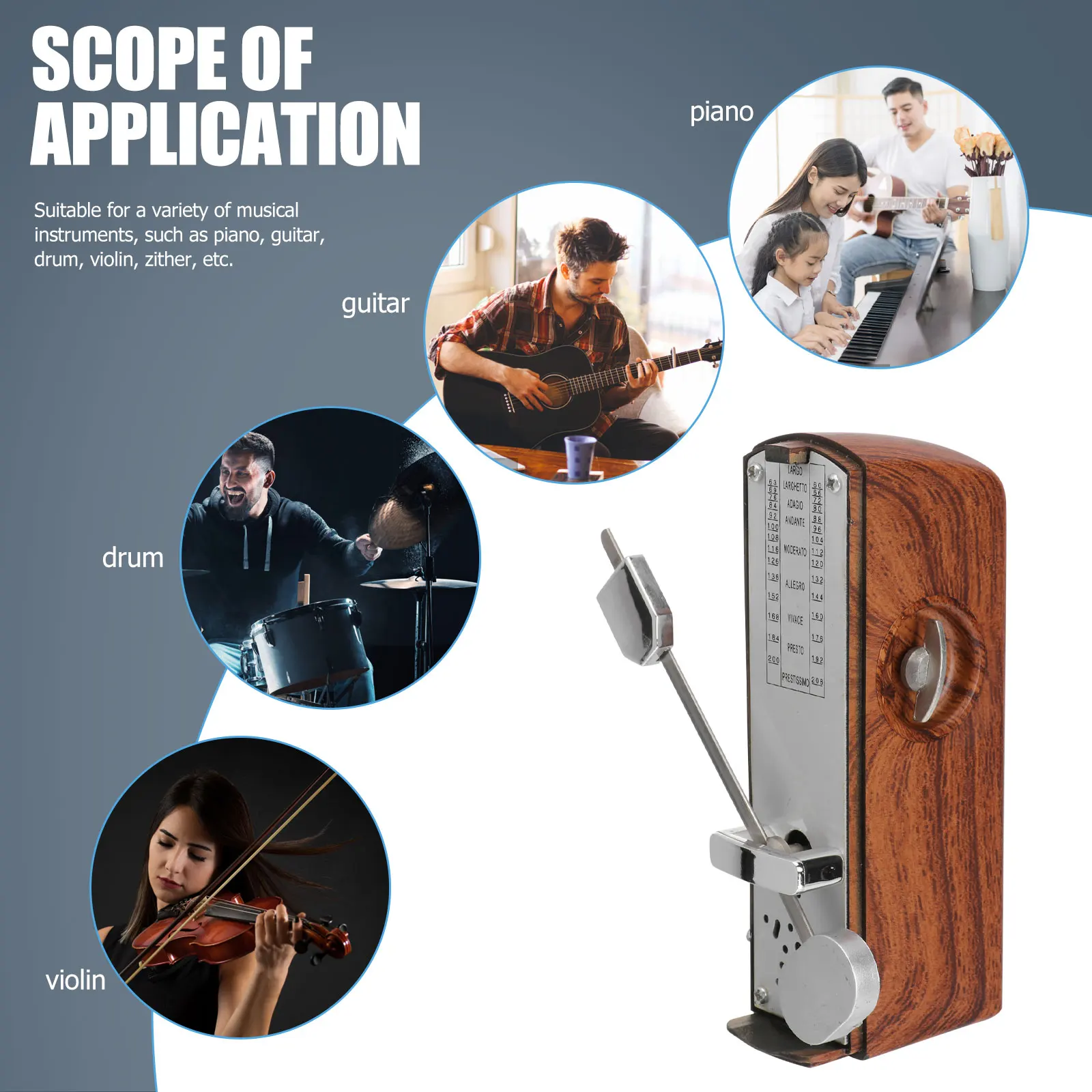 

Mechanical Metronome for Guitar Piano Mini Electronic Musical Instrument Accessories Portable ABS Metal Durable