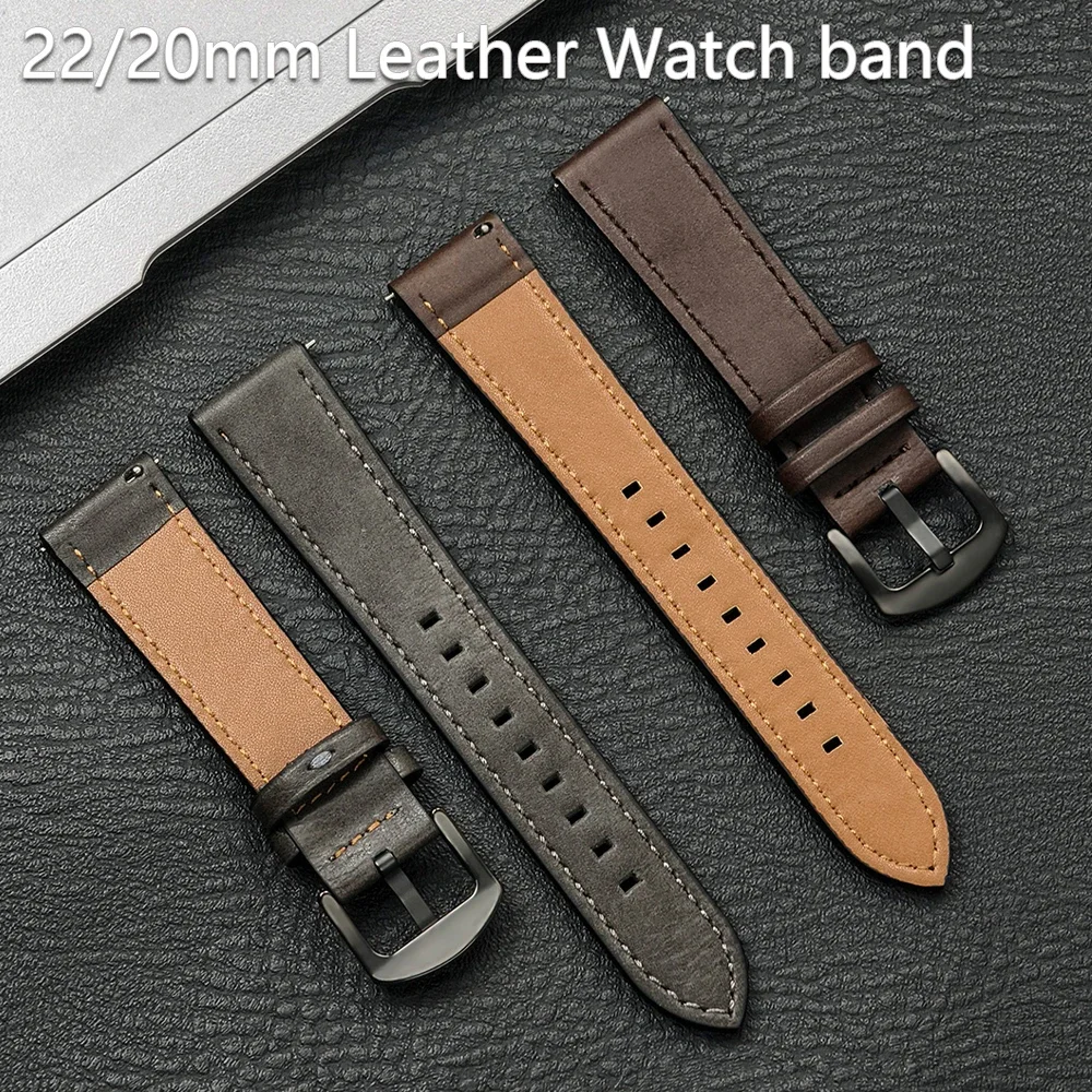 20mm 22mm Leather Strap for Samsung Galaxy Watch 6 5 4 40mm 44mm Gear Band Vintage Bracelet for Xiaomi Redmi Watch 3 Lite/Active