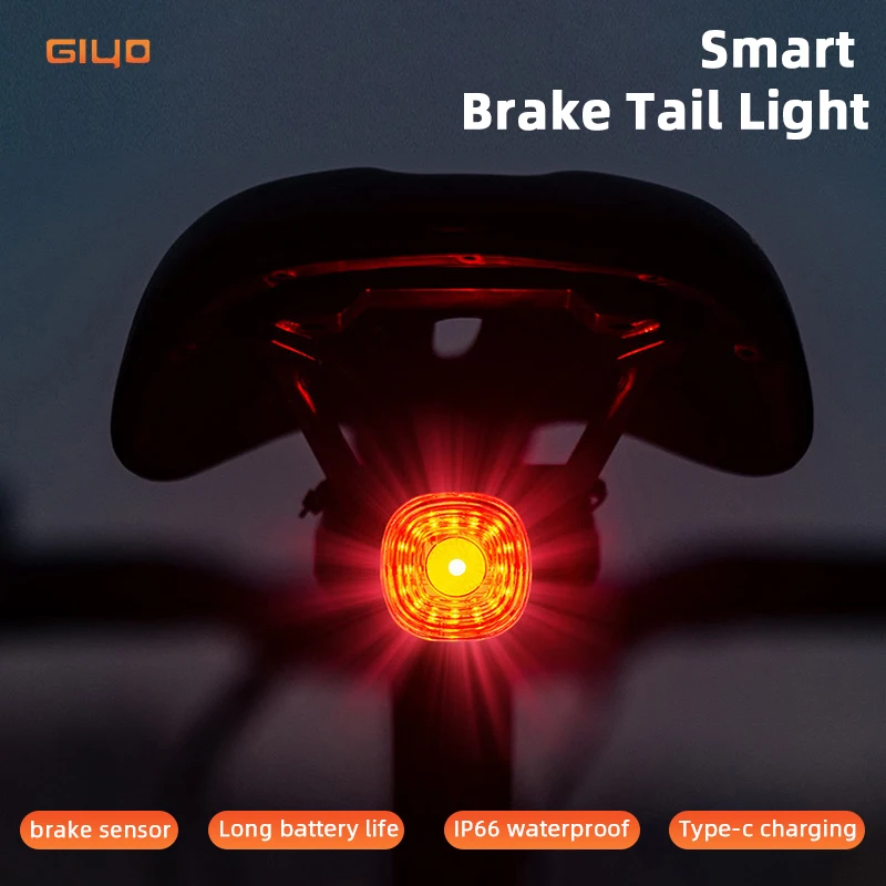 Giyo Bicycle Tail Light Led Usb Flashlight for Bike IP66 Waterproof Smart Cycling Rechargeable Light Brake Senor Mtb Accesories