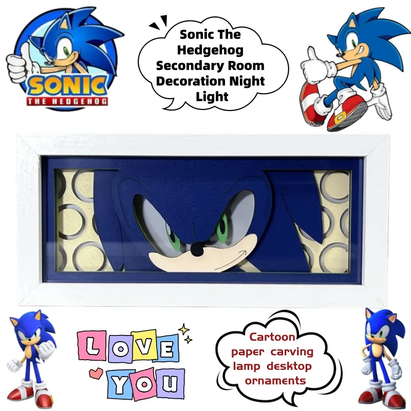 

Соник «Ежик», вторичная анимация, украшение для окружающей комнаты, ночник, креативная мультяшная лампа с резьбой по бумаге, праздничный подарок