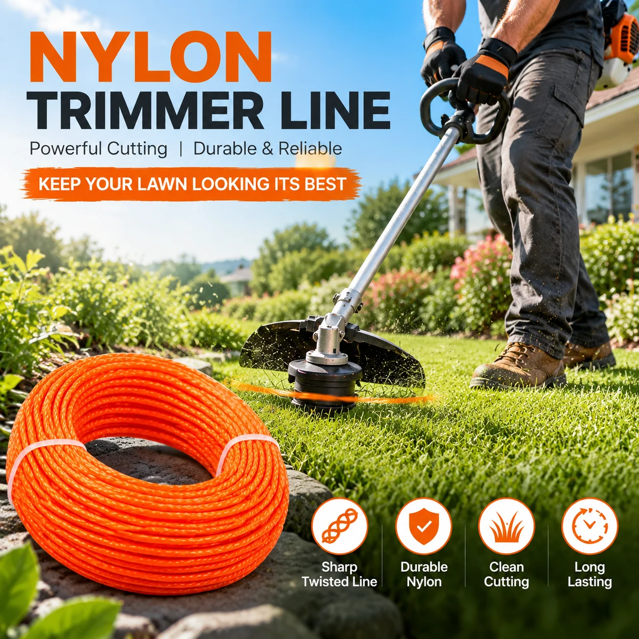 Trimmer Line Rope Nylon Spiral Trimmer Line Rope for Brush Cutter – Lawn Mower Head ...