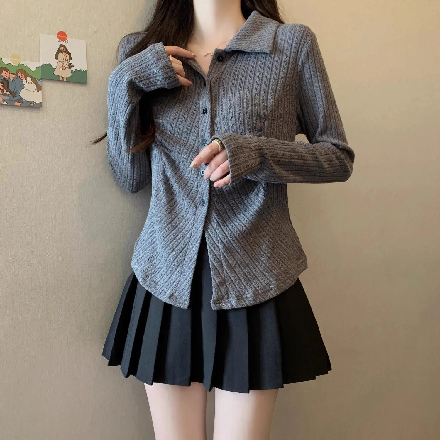 

Повседневная корейская мода, свободные пуговицы, однобортный, однотонный, с длинным рукавом, молодежный, яркий, яркий, легко закрывается в людей, дикий