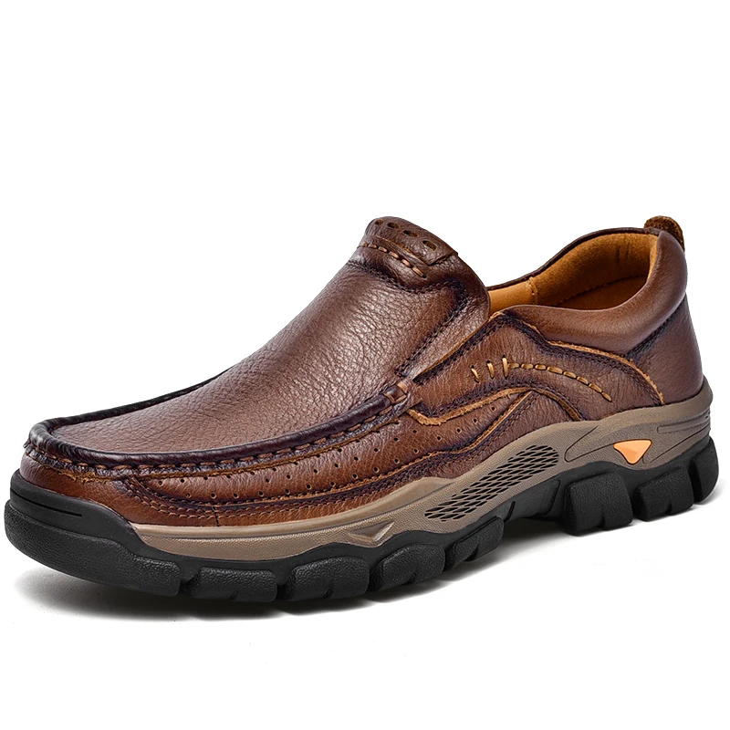 WAERTA-Sapatos de couro genuíno para homens, mocassins artesanais, deslizamento, sapatos casuais de negócios, couro macio clássico, sapatos baixos