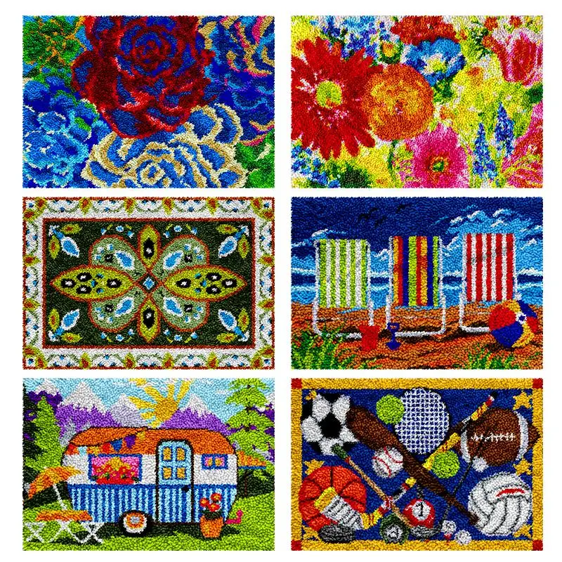 

flower Car bus train latch hook kits rugs Carabiner plastic canvas diy bag kit Knit hook cross stitch Hooks hobby Grid Carpet