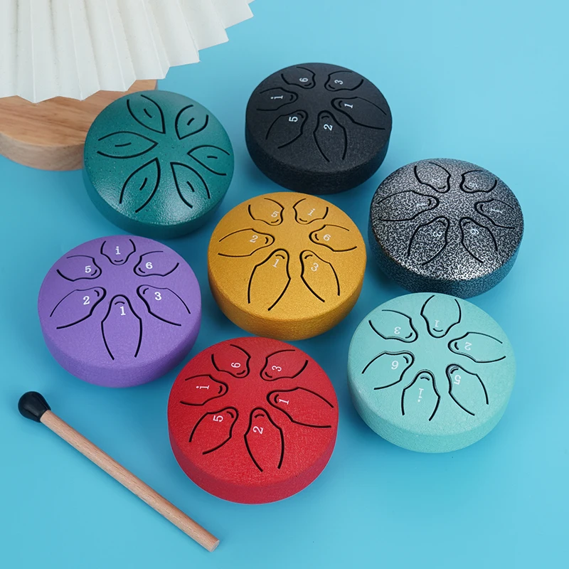 Mini Steel Tongue Drum, 3 Inch 6 Note Hand Drum Sound Healing Worry-Free Drum with Bag and Drumsticks for Meditation or Yoga