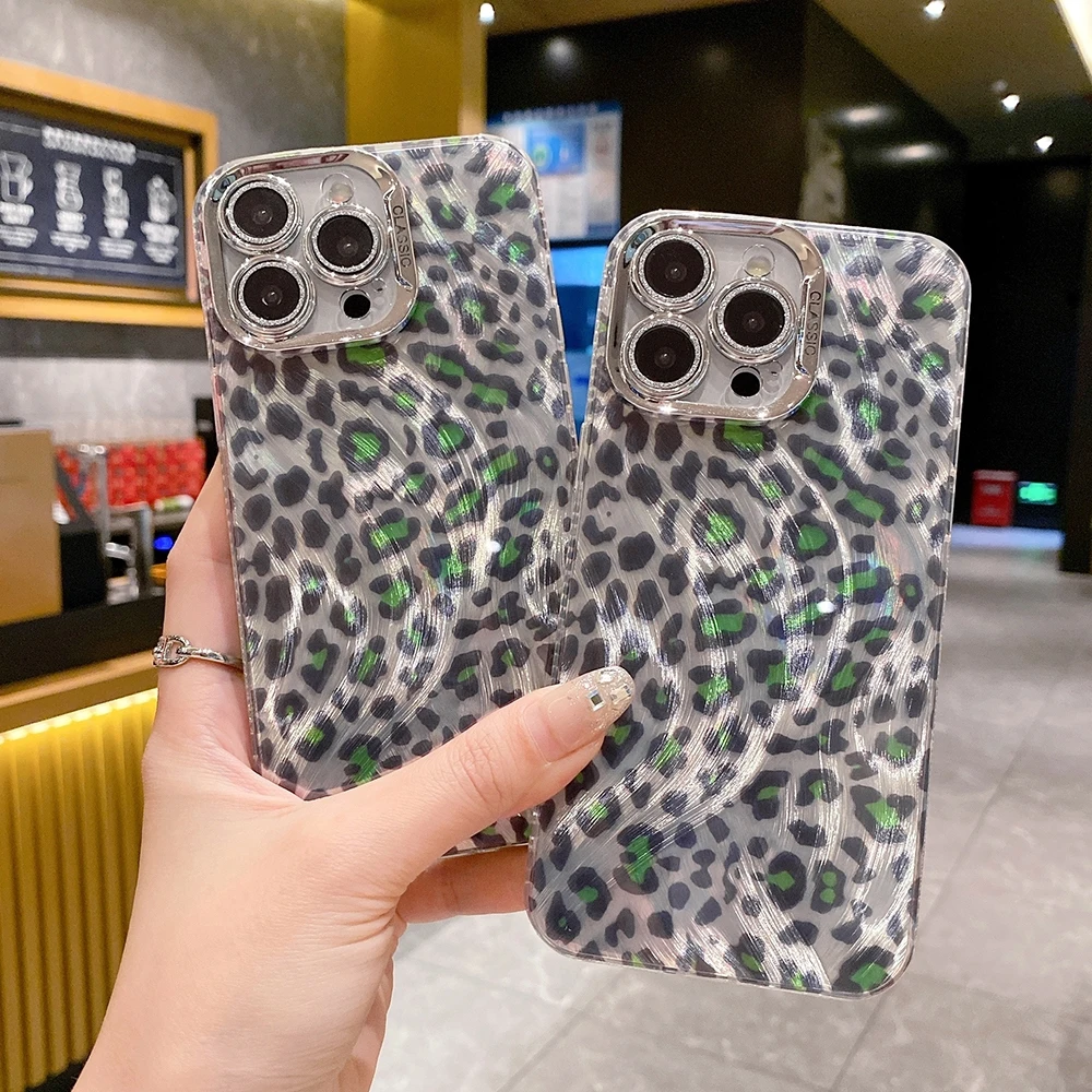 16 pro max Fashion Blue Light Leopard Fox Pattern Phone Case For iPhone 16 15 14 Plus 11 12 13 Pro Max with lens protective film