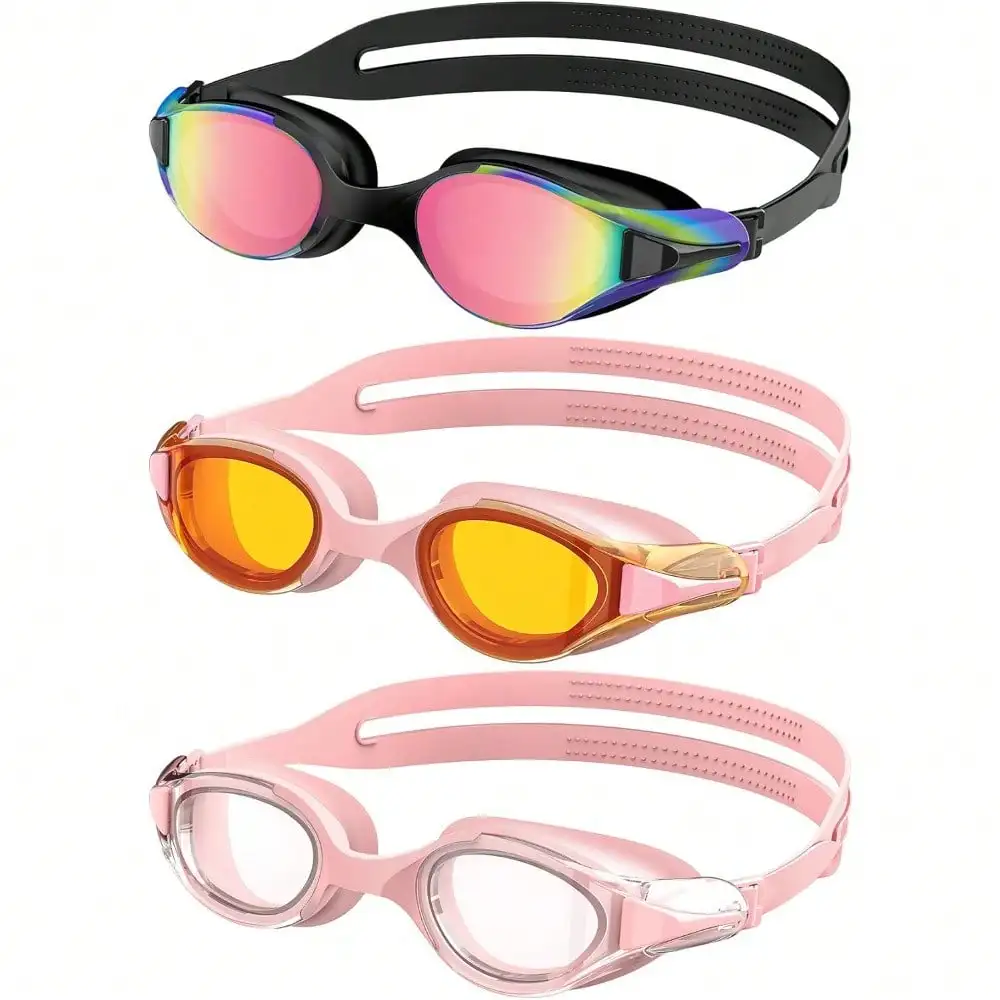 

Swimming Goggles for Adults: Pool Goggles for Men and Women with Anti-Fog Uv400 Protection No Leaks, 3 Pack