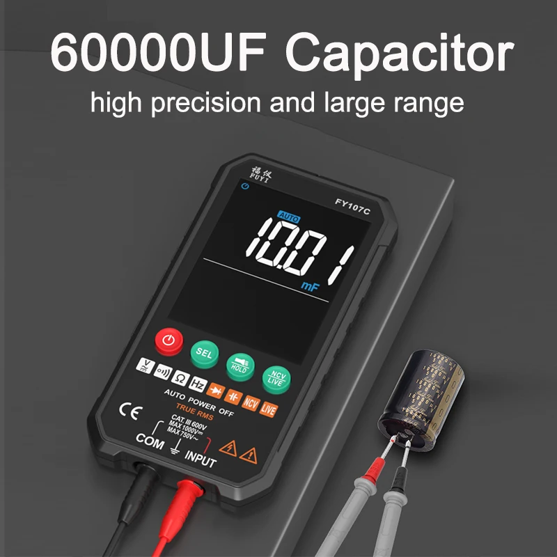 FY107C Smart Digital Multimeters Professional Color Screen DC NCV Auto Range temp Voltage Capacitance Analog multimetro Tester