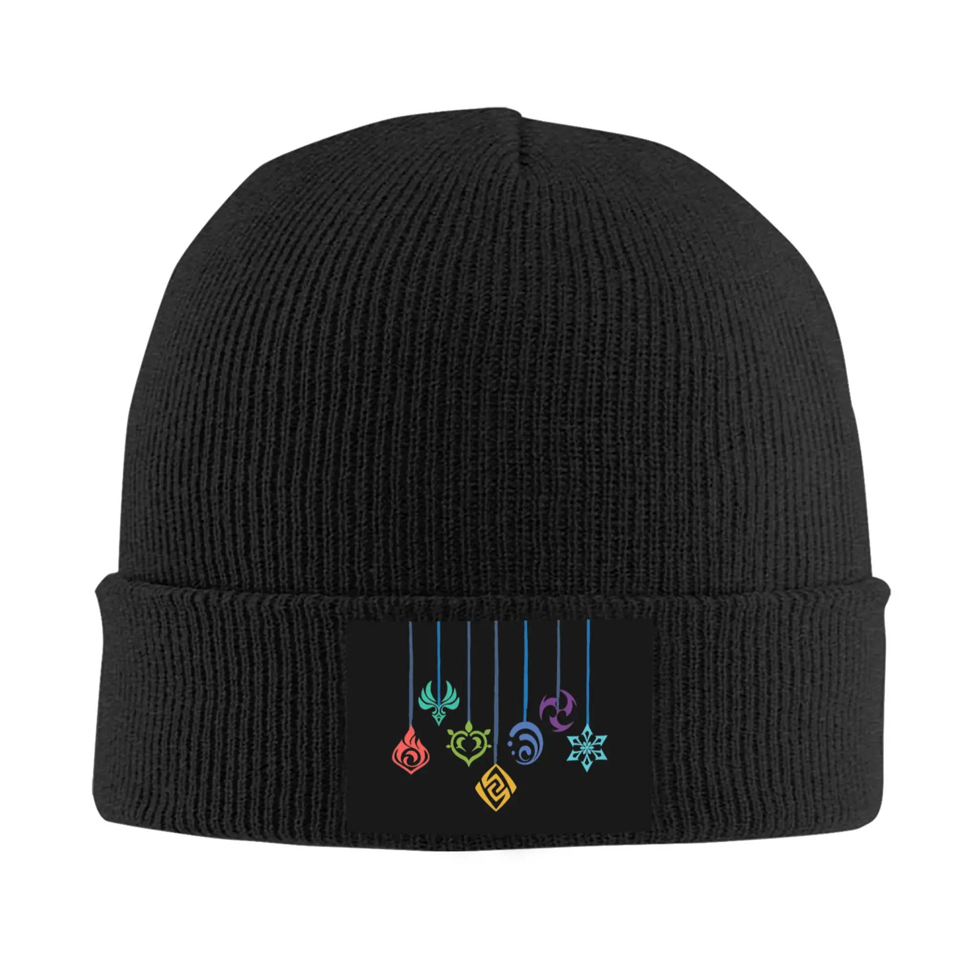 Genshin Impact Elements Symbol Beanie Cap Unisex Winter Warm Bonnet Homme Knit Hat Cool Outdoor Anime Game Skullies Beanies Cap