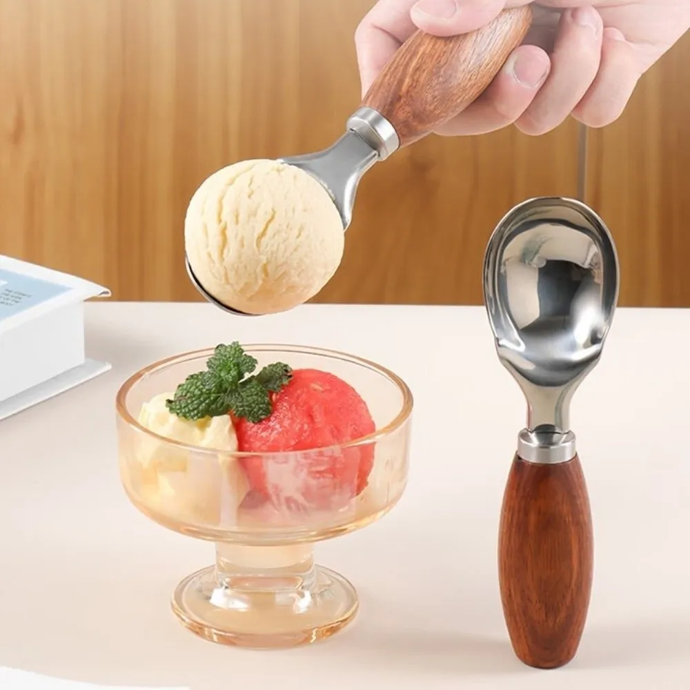 

Stainless Steel Ice Cream Ball Scoop Durable Wood Handle Fruit Scoop Rust-proof Labor-saving Melon Ball Maker Restaurant