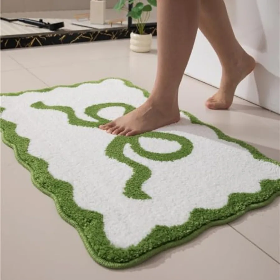 

Green Scalloped Bathroom Mat 47x20 Soft Absorbent Bath Mats Machine Washable Microfiber Floor Mats for Bathroom Tubs Sinks and