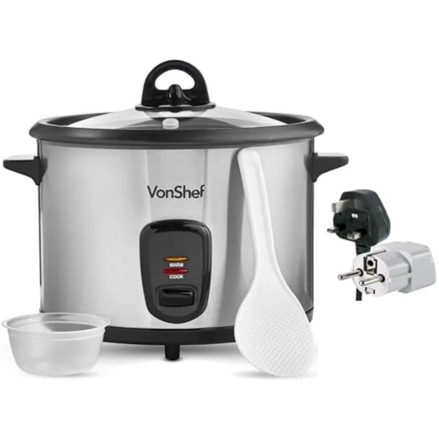 

Vonshef 220 Volt Rice Cooker 10 Cup Non Stick Stainless Steel Bundle With Adapters 220v 240v NOT FOR USA