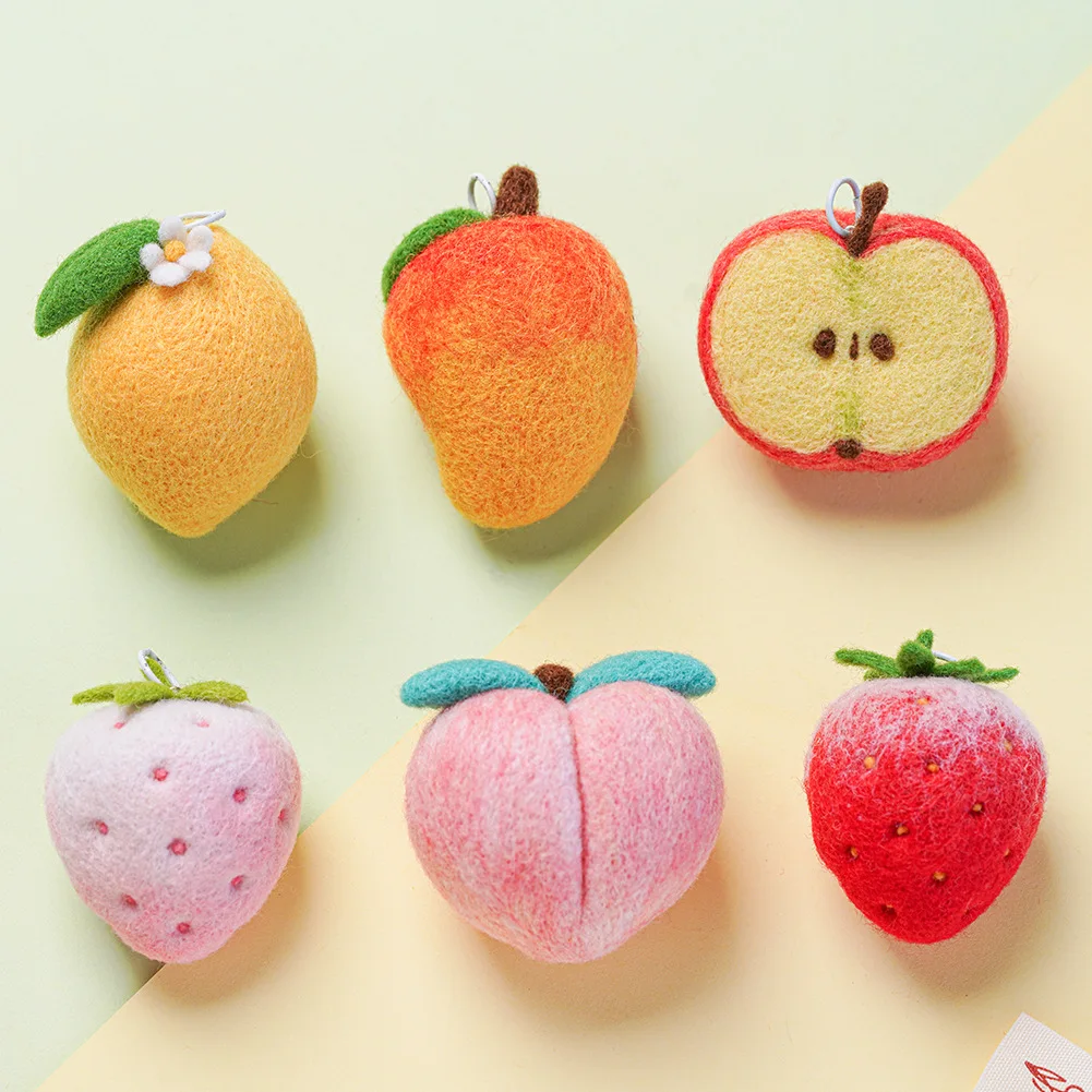 Fruit Wool Felt Poke Poke Material Kit DIY Handmade Pendant Keychain Jewelry Accessories Strawberry Peach Apple Handmade