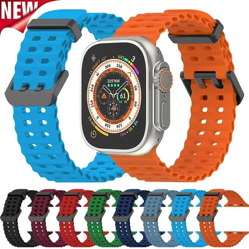 Silicone Strap for Apple Watch Ultra 2 49mm 46 45 44 42mm 38mm 41mm 40mm Sport Band for IWatch Series 9 8 7 6 SE 5 4 3 2 Correa image 6