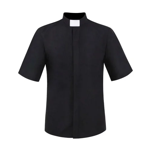 Imagen 1 del producto Camisa con cuello de sacerdote para hombre, Tops de manga corta de verano para ministro de la Iglesia Católica, Stand-up, blusa romana, S-5XL