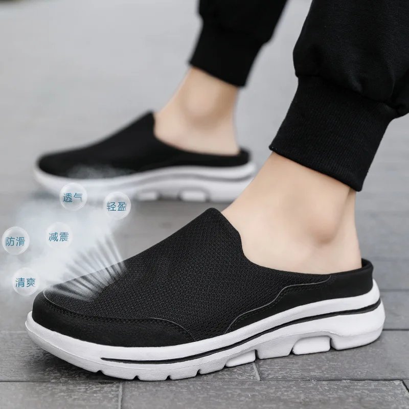 2023 Men Casual Mules Mesh Breathable Flat Slippers Summer Couple Shoes Large Size Loafers Fashion Shoes Men Street Slippers