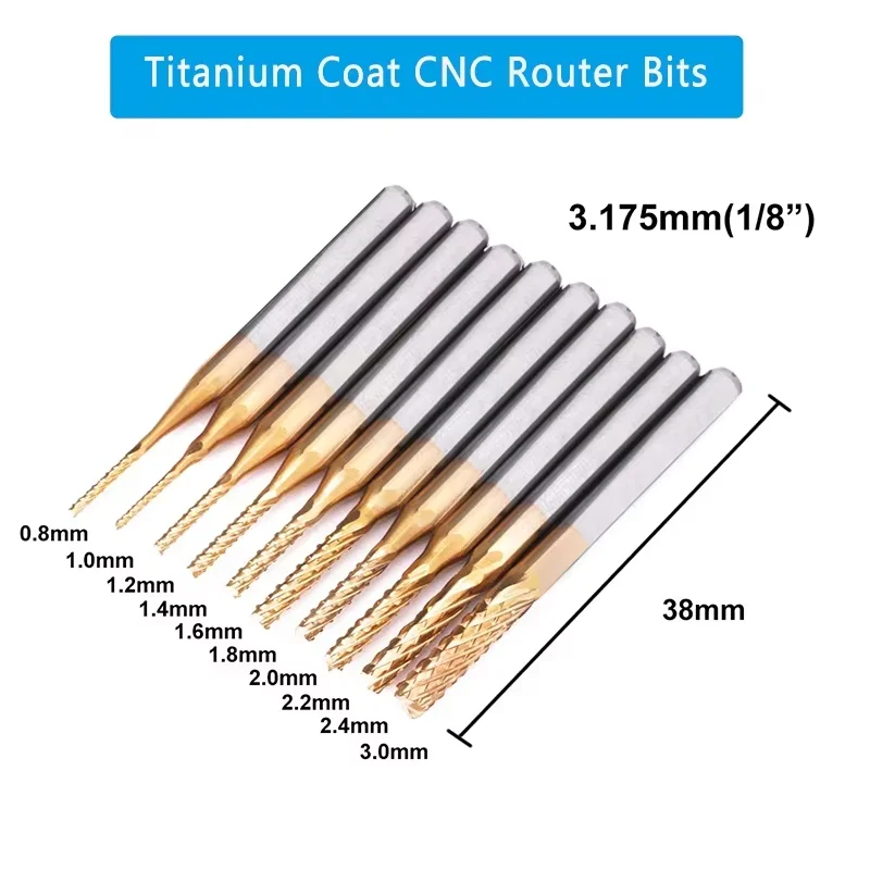 Zwei Bäume 40 Stück Schaftfräser CNC-Fräser-Set 1/8 Zoll Schaft CNC-Gravur Schneiden Fräser Nano-beschichtete Hartmetall-Fräswerkzeuge