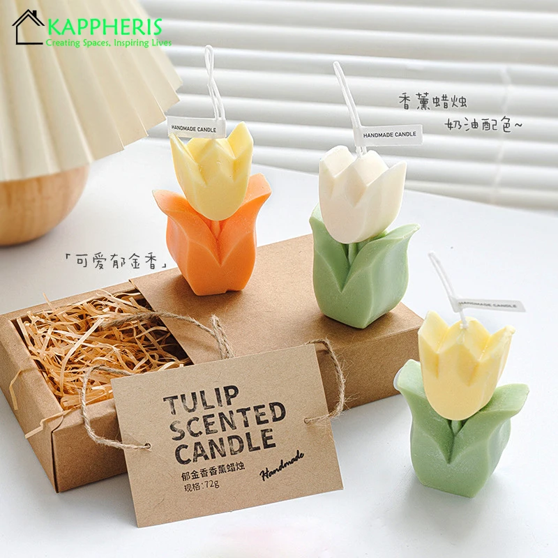 

Tulip Candle Colourful Flower Scented Candles Soy Wax Home Decoration Wedding Birthday Guest Gift Candles