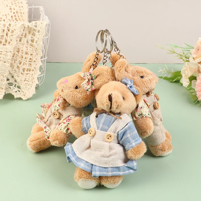 Cute Wear Clothes Bear Keychain Cartoon Rabbit Pendant Soft Stuffed Doll Keychain Backpack Car Bag Key Ring Decor Kid Gift