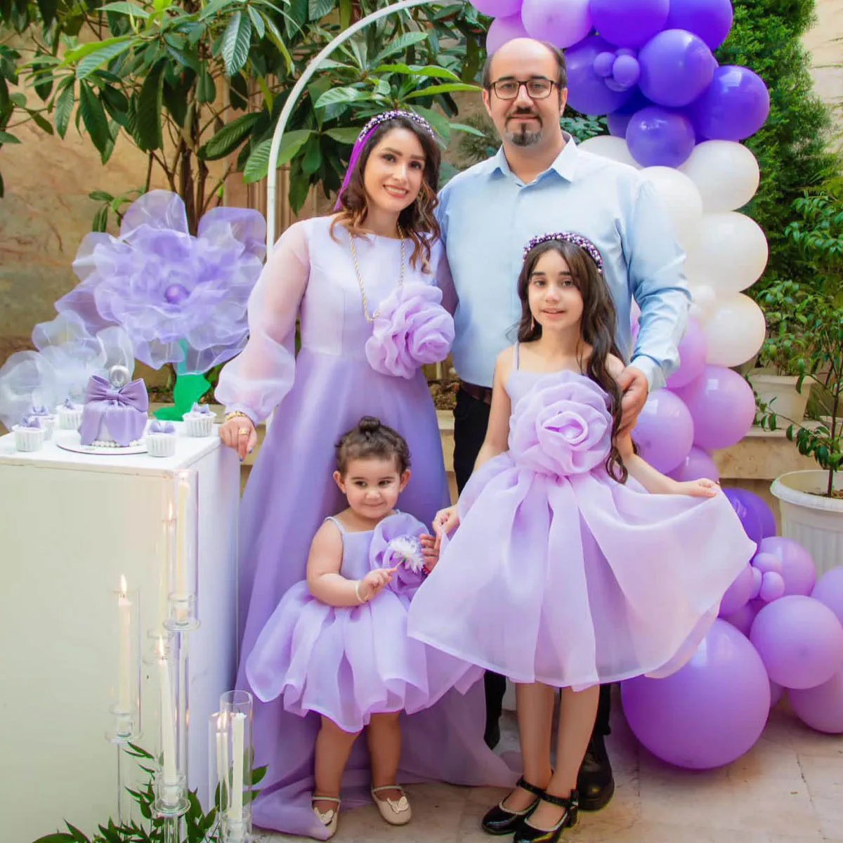 Lavender Mother and Daughter Dress With Handmade Flowers Organza Mommy and Me Birthday Gowns For Photo Shoots Family Look Gowns