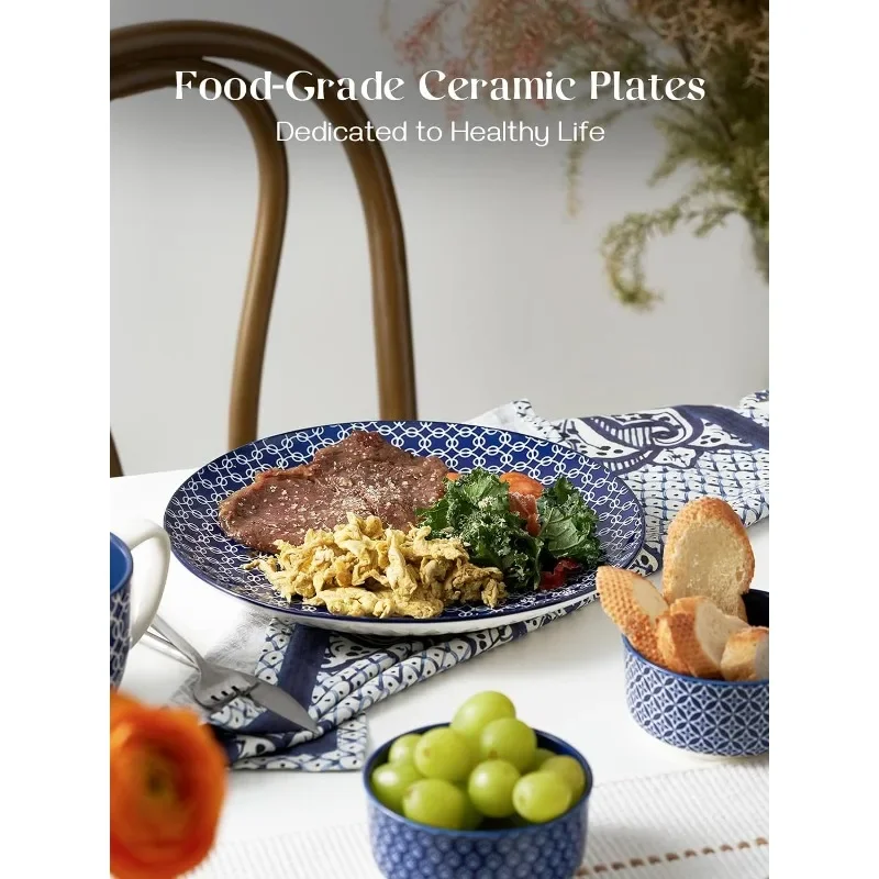 Imagem -03 - Ceramic Dinner Plates Conjunto para Pasta Steak Blue And White Salad Plates Porcelana Pratos Grandes Assorted 10 Polegada