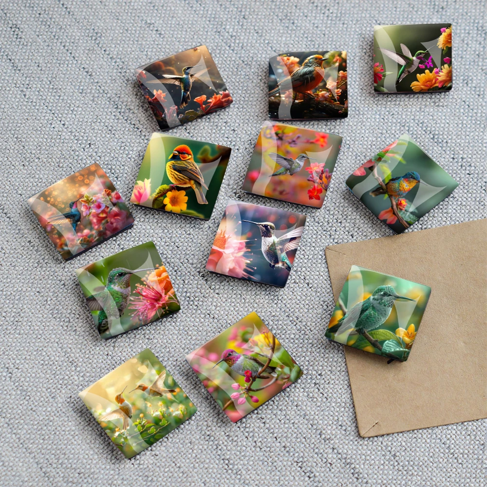 1PC 30MM Beautiful Hummingbird Pattern Square Refrigerator Sticker Animal Lover Home Decorations Party Gifts Birthday Gift