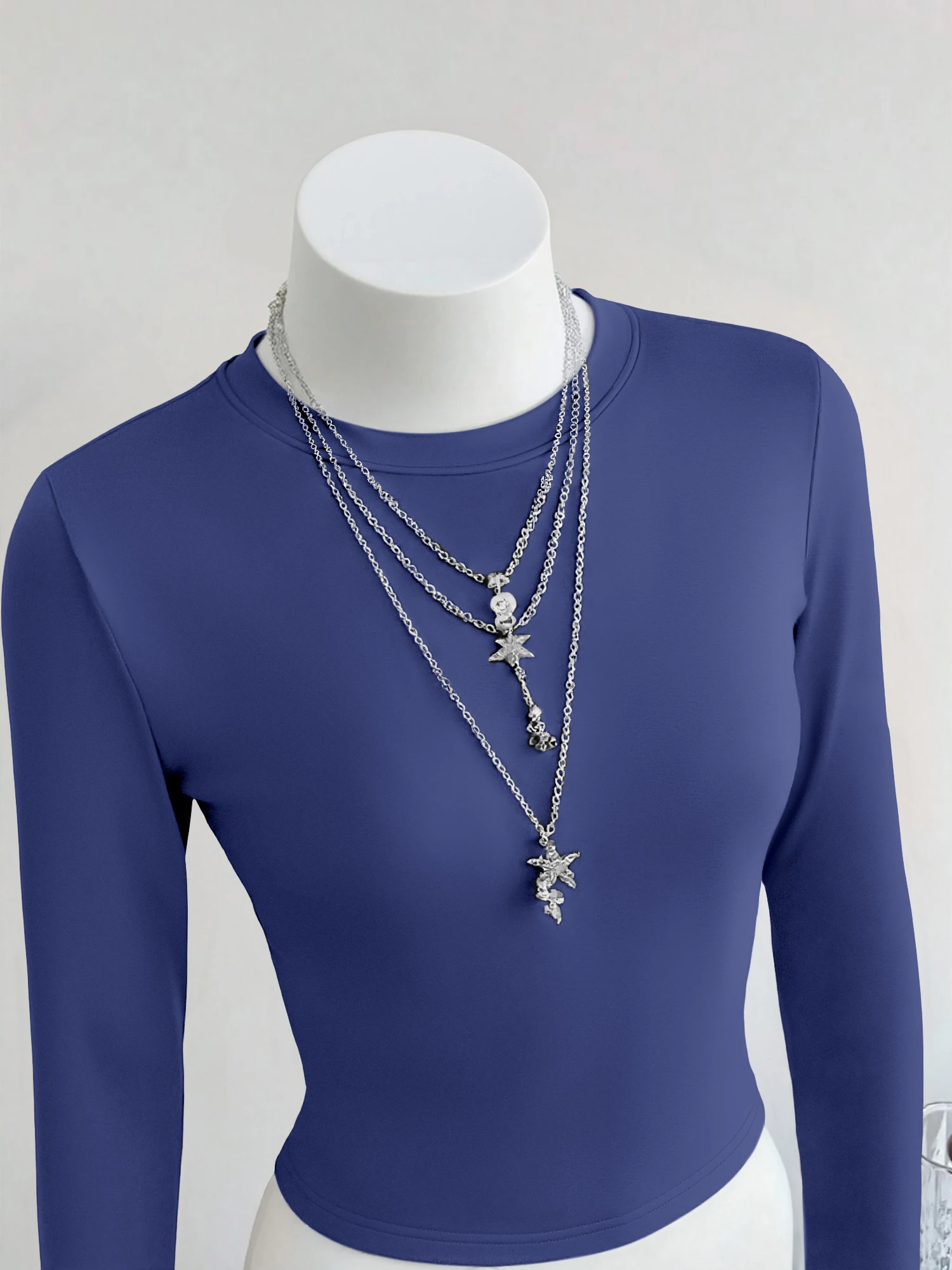 Damen Einfarbiges Rundhals-Langarm-Crop-T-Shirt, Eng Anliegendes Kurzes Oberteil, Lässige Alltagskleidung, Basic-Layering, Streetwear-Bluse – Detail 3