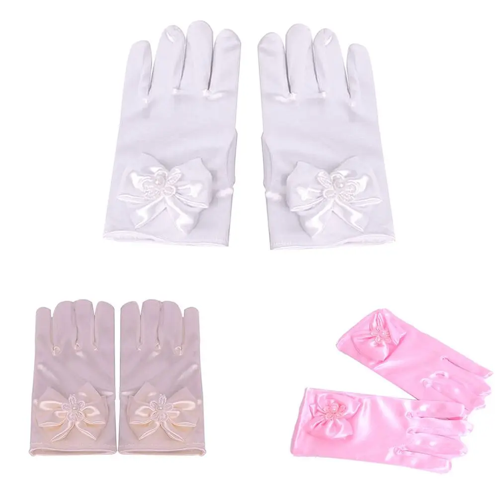 Satins Soft Short Gloves 1pair Children's Party Wedding Princess Gloves Brief Paragraph Lady Gloves Dress Gloves Bowknot Gloves