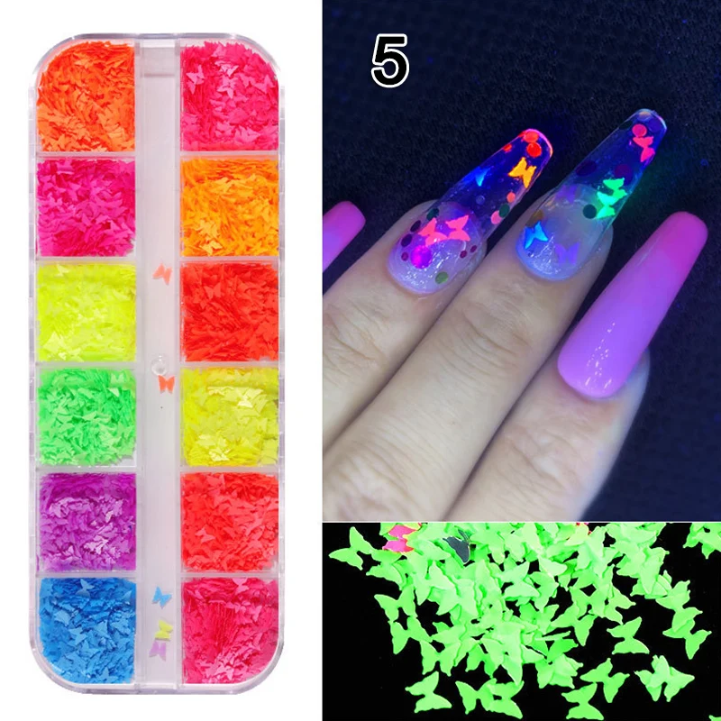 Sparkly Butterfly Nail Sequins, Espelho Paillette, Cores Misturadas, Nail Holographics Glitter, 3D Flocos Fatias, Spangle