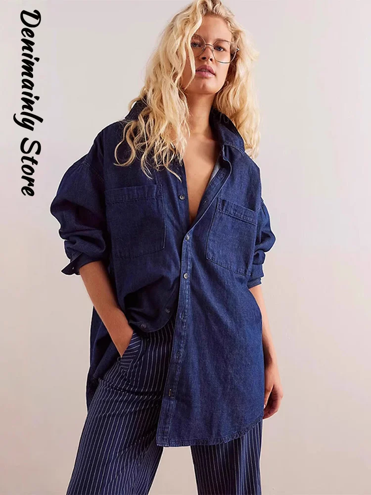 

Loose Women's Denim Jacket Chic Full Sleeve Lapel Single Breasted Female Coats Summer 2025 New Casual High Street Woman Tops