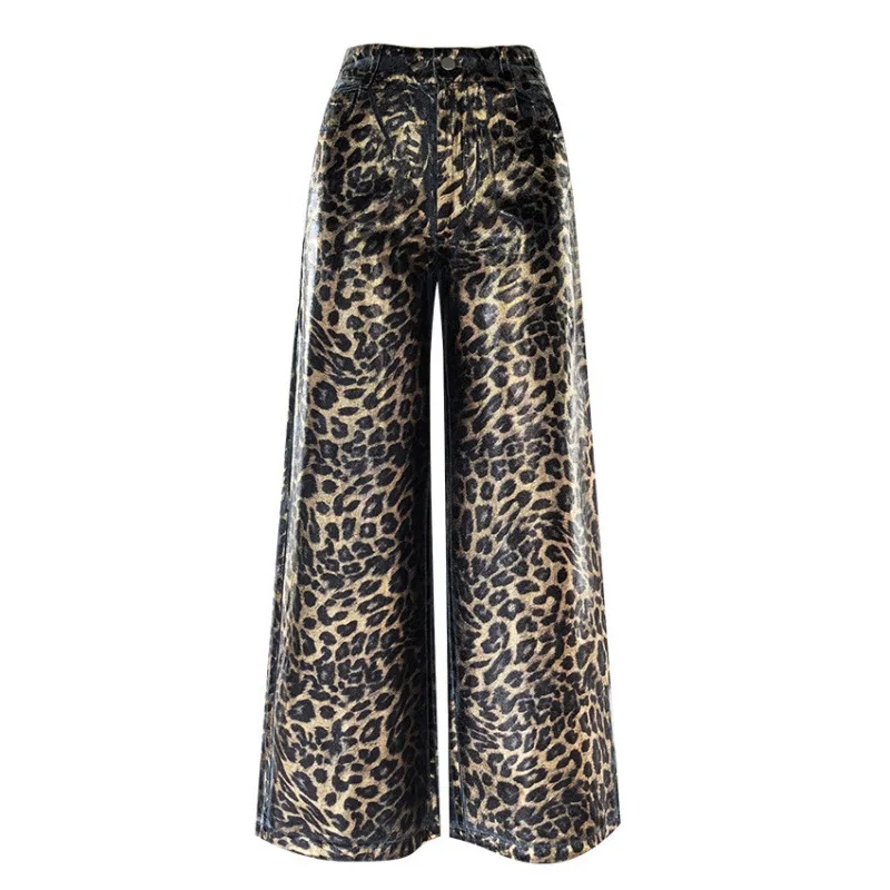 Vintage Leopard Print 2 Piece Sets Sexy Button Up Shirt With High Waist Trousers For Birthday Party Clubwear Night Out Outfits