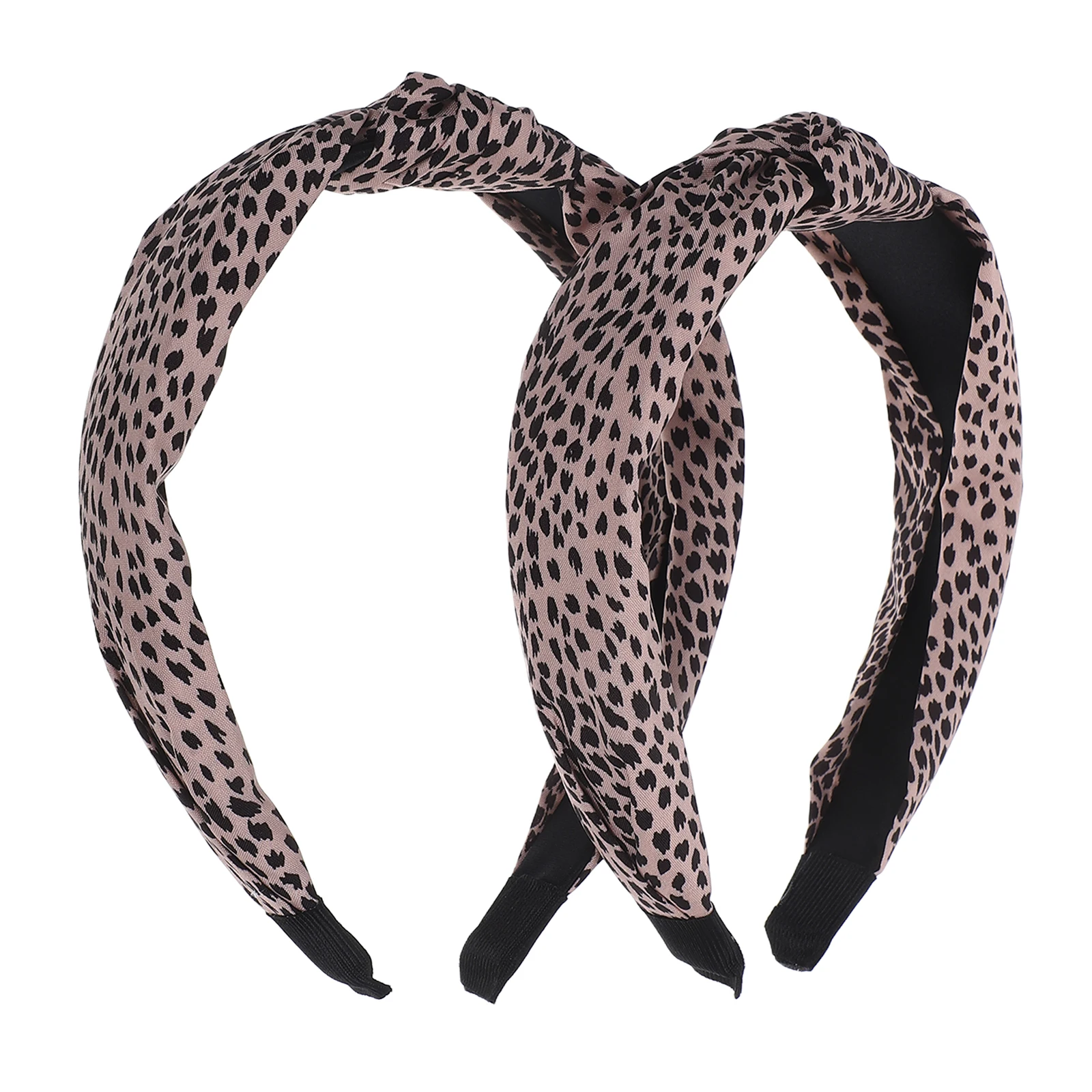 

2 Pcs Leopard Print Knotted Headbands Wide Band for Women Girls High Crown Hair Accessories Soft Material Fashion