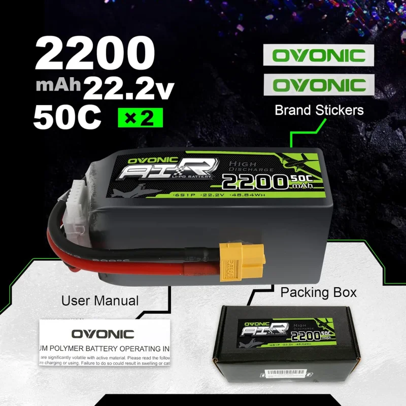 OVONIC-Batterie Lipo 6S, 22.2V, 2200mAh, 50C, Connecteur Count60, Avion, Hélicoptère, Voiture RC, Camion, Précieux Drone Racing H