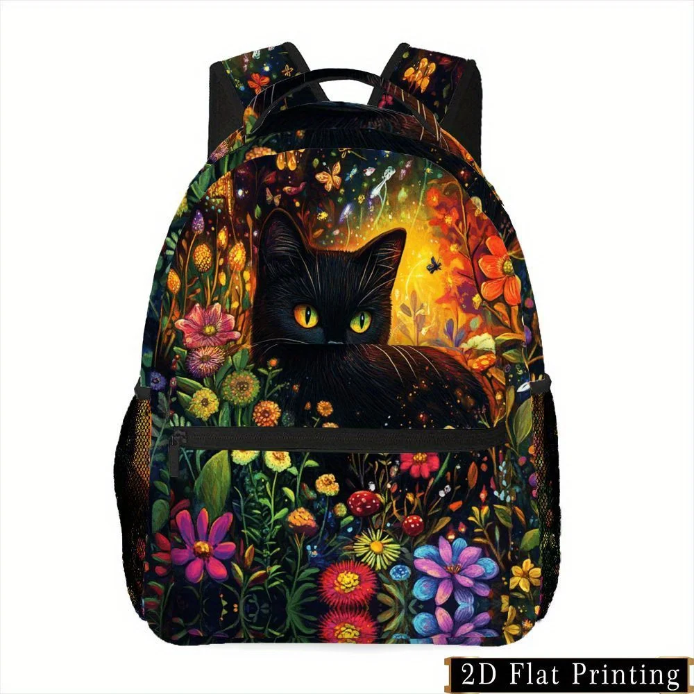1pc Cat Print Double Shoulder Bag Fashion Zipper Hand Wash Design Multi-Purpose Pattern Backpack with Adjustable Straps