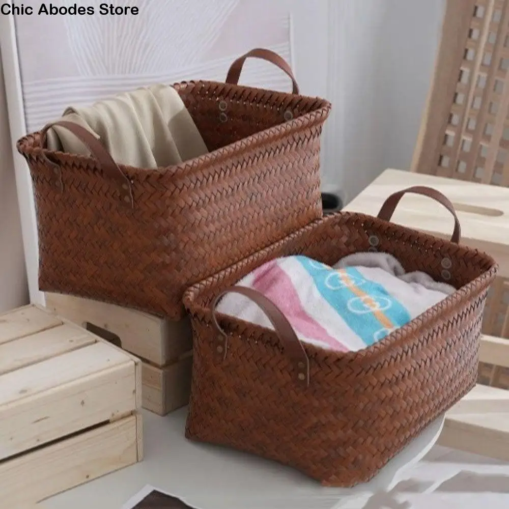

Portable Square Laundry Basket 38cm with Handles Dirty Clothes Basket Brown Removable Hand Woven Storage Basket Picnic